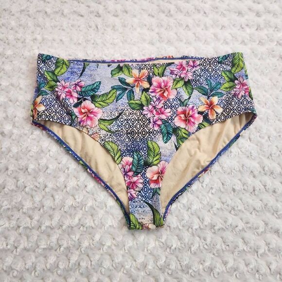 Swimsuits For All Other - Swimsuits for All Blue and Pink Floral Hibiscus Print Swim Brief Bottom Size 26